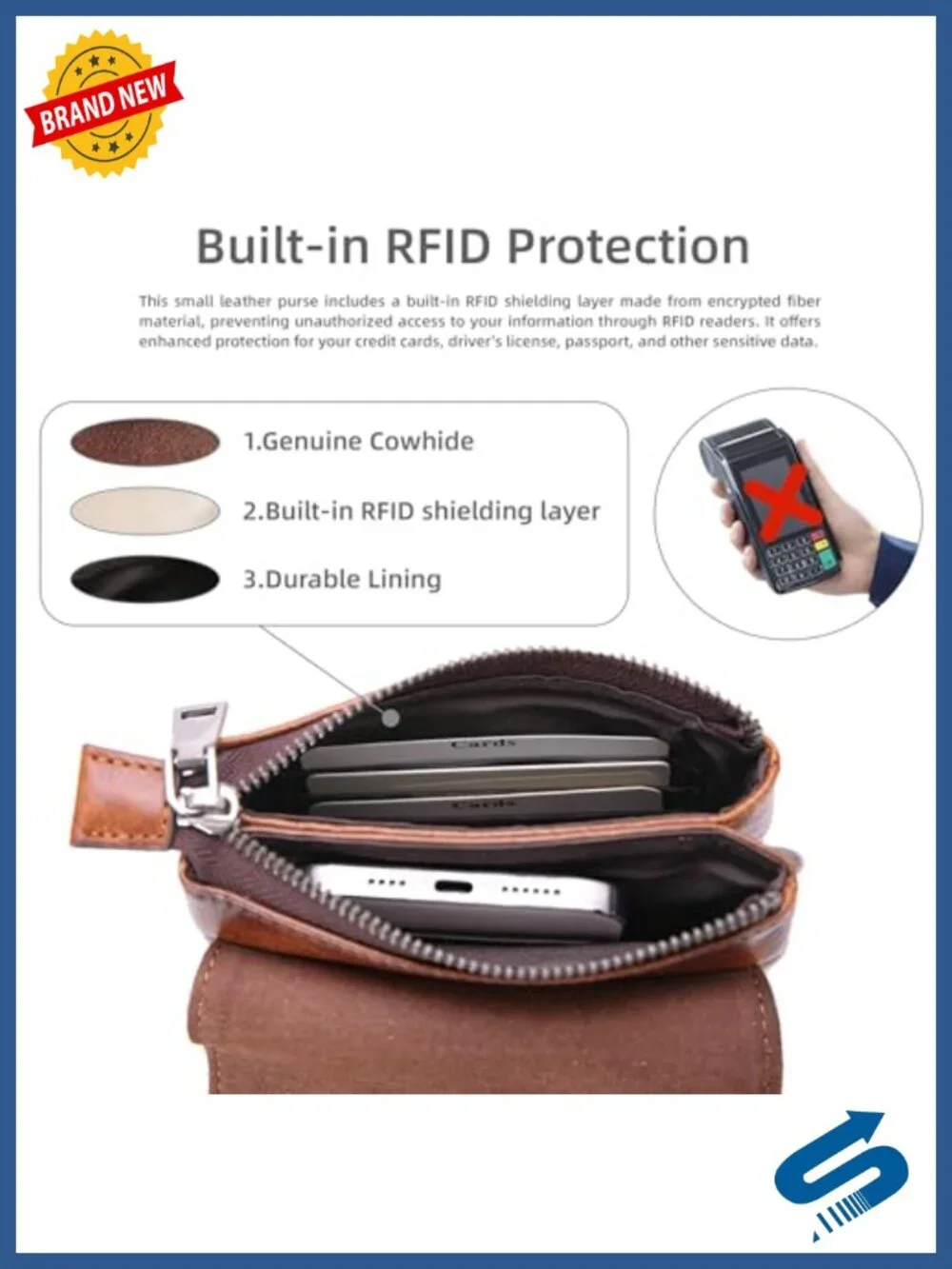 Genuine Leather RFID Blocking Crossbody Purse with Card Slots